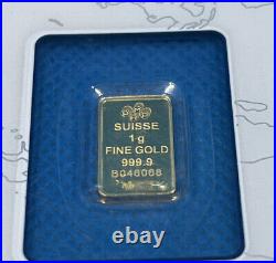 Two (2) PAMP Suisse 1 gram Gold Fortuna Bars. 9999 Fine Gold