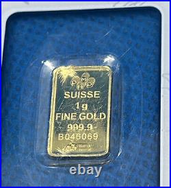 Two (2) PAMP Suisse 1 gram Gold Fortuna Bars. 9999 Fine Gold