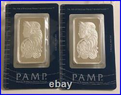 Two (2) lot 1 oz Pamp Suisse Lady Fortuna Silver Bars. 999 Fine Silver