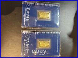 Two PAMP Suisse 5g Fine Gold 999.9 Bullion Bars