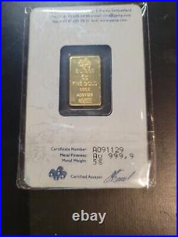 Two PAMP Suisse 5g Fine Gold 999.9 Bullion Bars