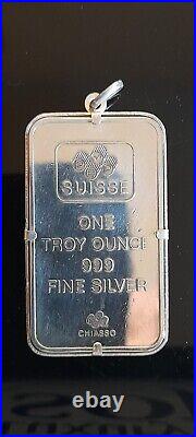 VINTAGE Pamp Suisse Lady Fortuna 1oz 999 Fine Silver Bullion Bar Pendant Ingot