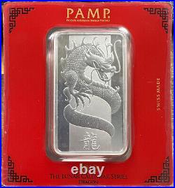 Vintage 2012 PAMP Suisse 100 Gram Lunar Dragon Fine 999 Silver Bar SEALED