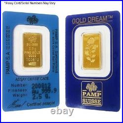 Vintage Assay 2.5 gram Gold Bar PAMP Suisse Rosa. 9999 Fine