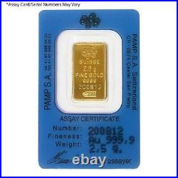 Vintage Assay 2.5 gram Gold Bar PAMP Suisse Rosa. 9999 Fine