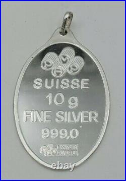Vintage Hologram Rose 10 gram Silver Art Bar Oval Pendant Pamp Suisse VERY RARE