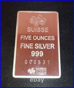 Vintage PAMP Suisse 5 oz 5oz Fortuna Hard Case Fine 999 Silver Ingot #631 w COA
