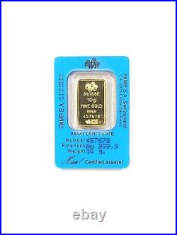 Vintage PAMP Suisse Blank 10 Gram 999,9 Fine Gold Bar Sealed in Assay