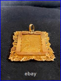 Vintage Pamp Suisse 10g Gold Bar Pendant 18k Gold Frame Very Rare Beautiful
