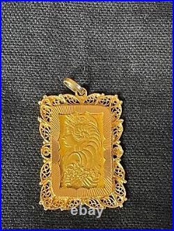 Vintage Pamp Suisse 10g Gold Bar Pendant 18k Gold Frame Very Rare Beautiful