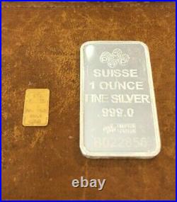 Vintage Pamp Suisse 1oz Silver Bar & 1 Gram Gold Bar Lady Fortuna Rare