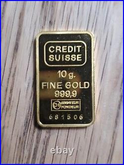 Vintage Pamp Suisse Gold Bar 10 Grams. 9999 Gold Super Rare