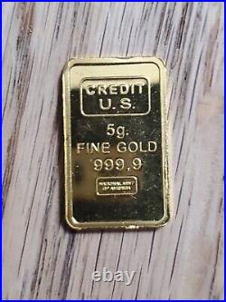 Vintage Pamp Suisse Gold Bar 5 Grams. 9999 Gold Super Rare