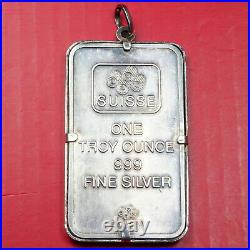 Vintage Pamp Suisse Lady Fortuna 1 oz. 999 Fine Silver Bar Pendant
