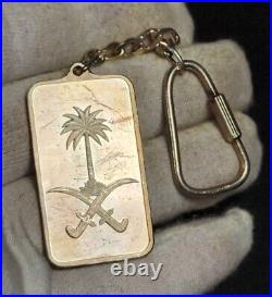 Vintage Pamp Suisse Swords & Palm Tree Rare Silver Bar Pendant with Keychain