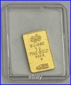 Vtg 1g 999.9 Gold PAMP Suisse Saudi Arabia National Emblem Palm Swords Bar RARE