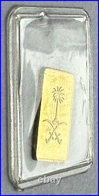 Vtg 1g 999.9 Gold PAMP Suisse Saudi Arabia National Emblem Palm Swords Bar RARE