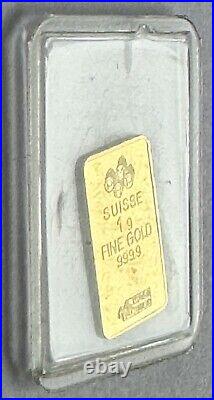 Vtg 1g 999.9 Gold PAMP Suisse Saudi Arabia National Emblem Palm Swords Bar RARE